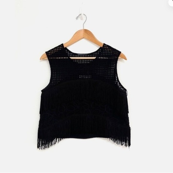 Alexis Tops - Alexis Black Fringe Hem Crop Top Western Size Small Festival Going Out $389